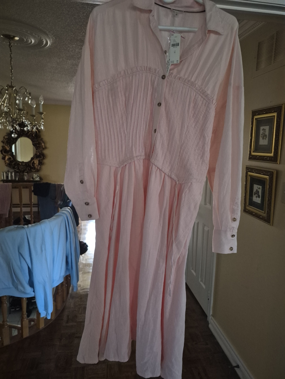 Anthropolgie Xl Light Pink Long Pleated Shirt Dress